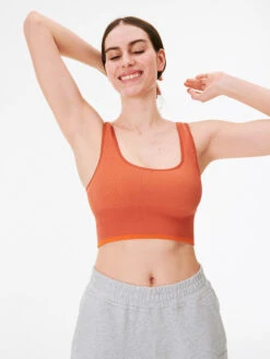 SeamlessRib Longline Bra 13 SeamlessRib Longline Bra -Outdoor Voices Store Front03 W201510 SML RSU Seamless Longline Bra RussetSunstone 181