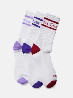 OV Club Crew Sock 3-Pack 10 OV Club Crew Sock 3-Pack -Outdoor Voices Store U602088 PCN WLC Club Crew Sock 3 Pack White Lilac White Dark PurpleWhite Cardinal FRONT 1 193