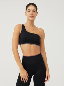 SeamlessRib One Shoulder Bra 7 SeamlessRib One Shoulder Bra -Outdoor Voices Store W201509 SML BLK SeamlessRib One Shoulder Bra Black 051