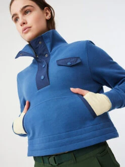 Organic Cotton Terry Snap Sweatshirt -Outdoor Voices Store W501718 CTT DEN Cotton Terry Layer Denim 086